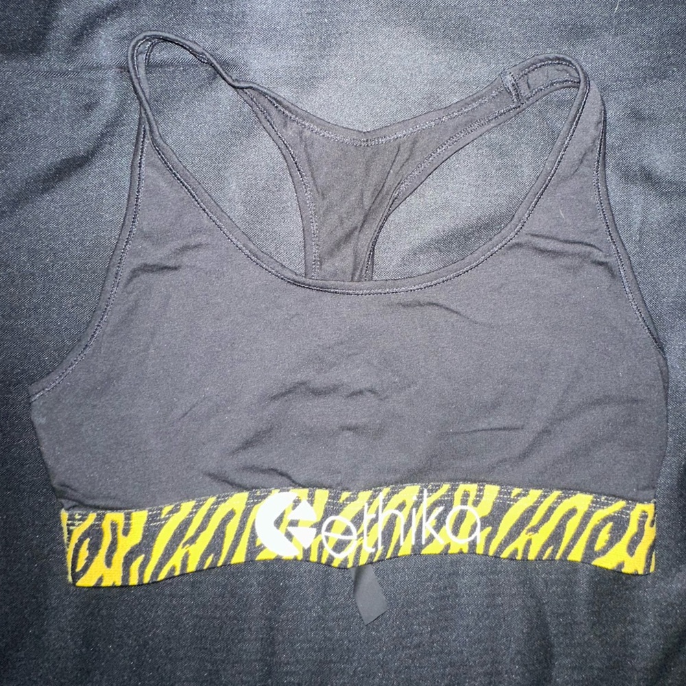 Ethika Black Yellow Animal Print Racerback Sports bra